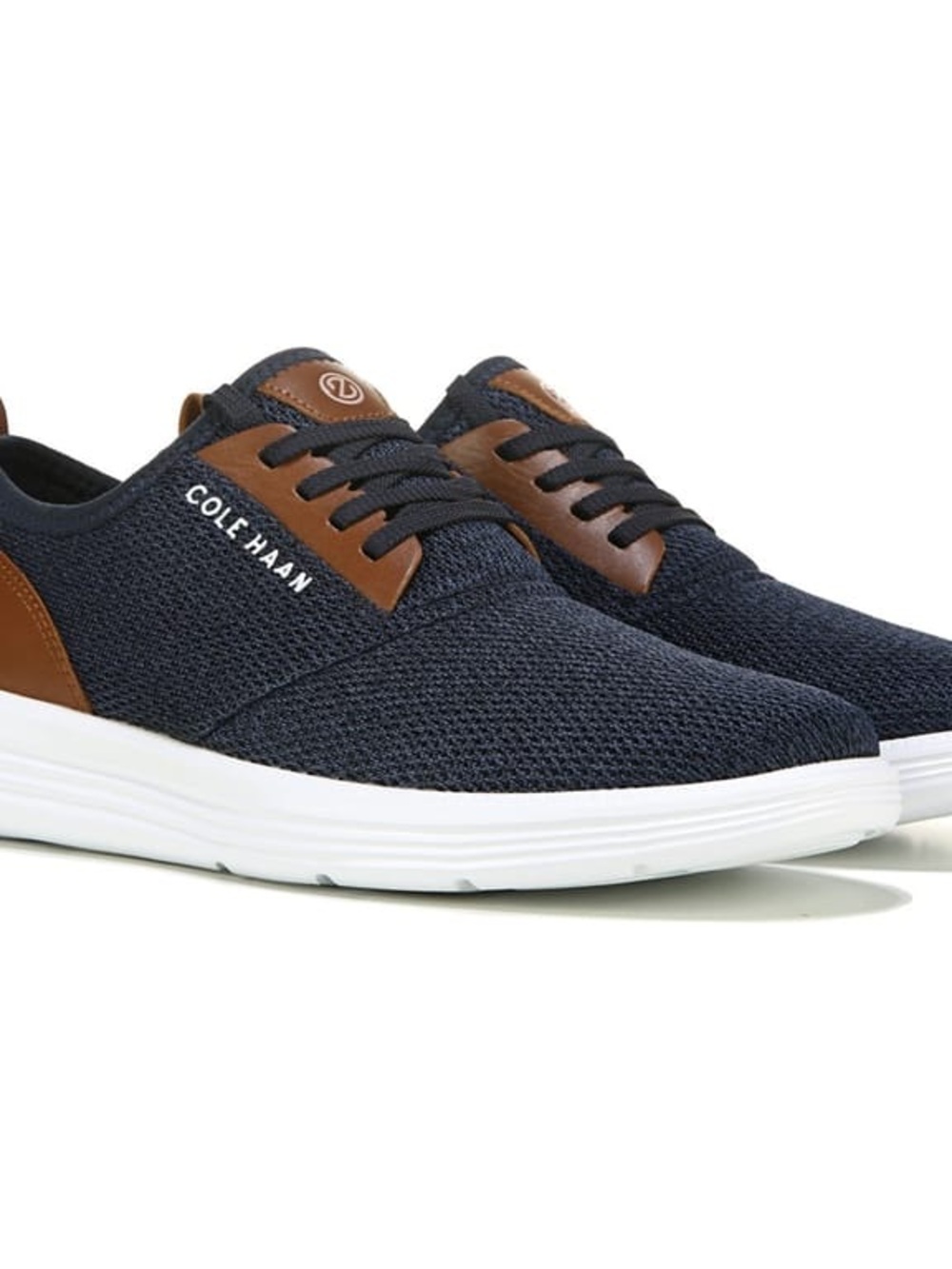 Cole Haan Navy Knit Sneakers with Brown Leather Accents